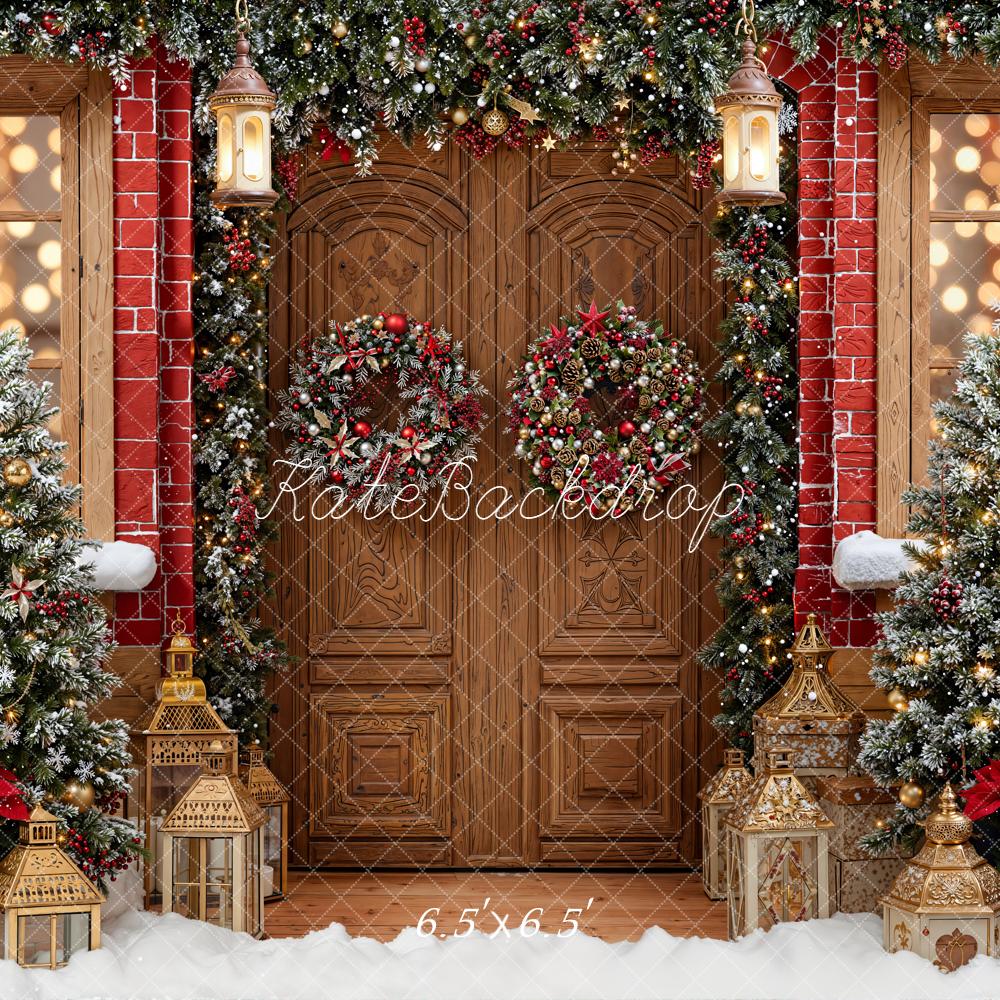 Kate Christmas Door Wreath Lantern Trees Backdrop Designed by Emetselch - Image 2