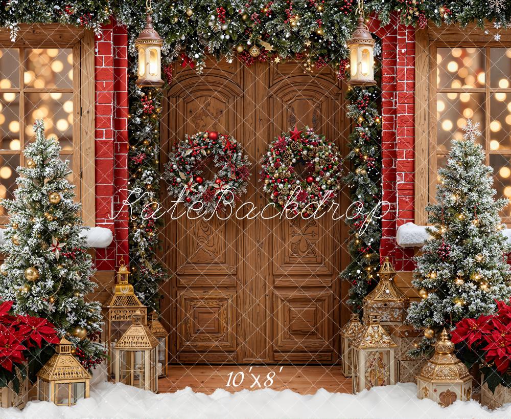 Kate Christmas Door Wreath Lanterns Fleece Backdrop Designed by Emetselch - Image 3