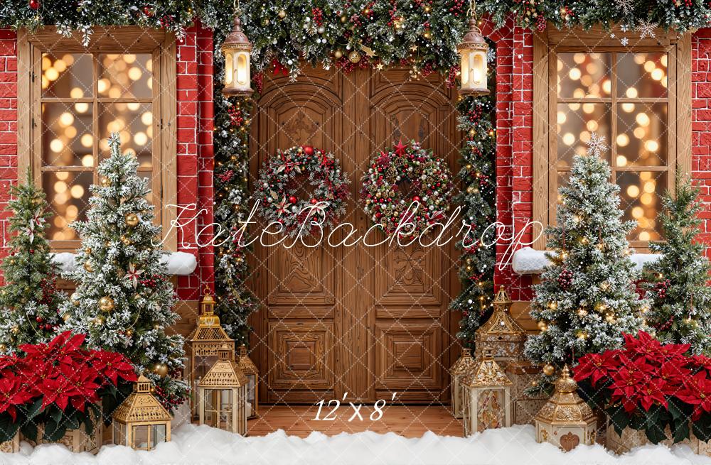 Kate Christmas Door Wreath Lanterns Fleece Backdrop Designed by Emetselch - Image 4
