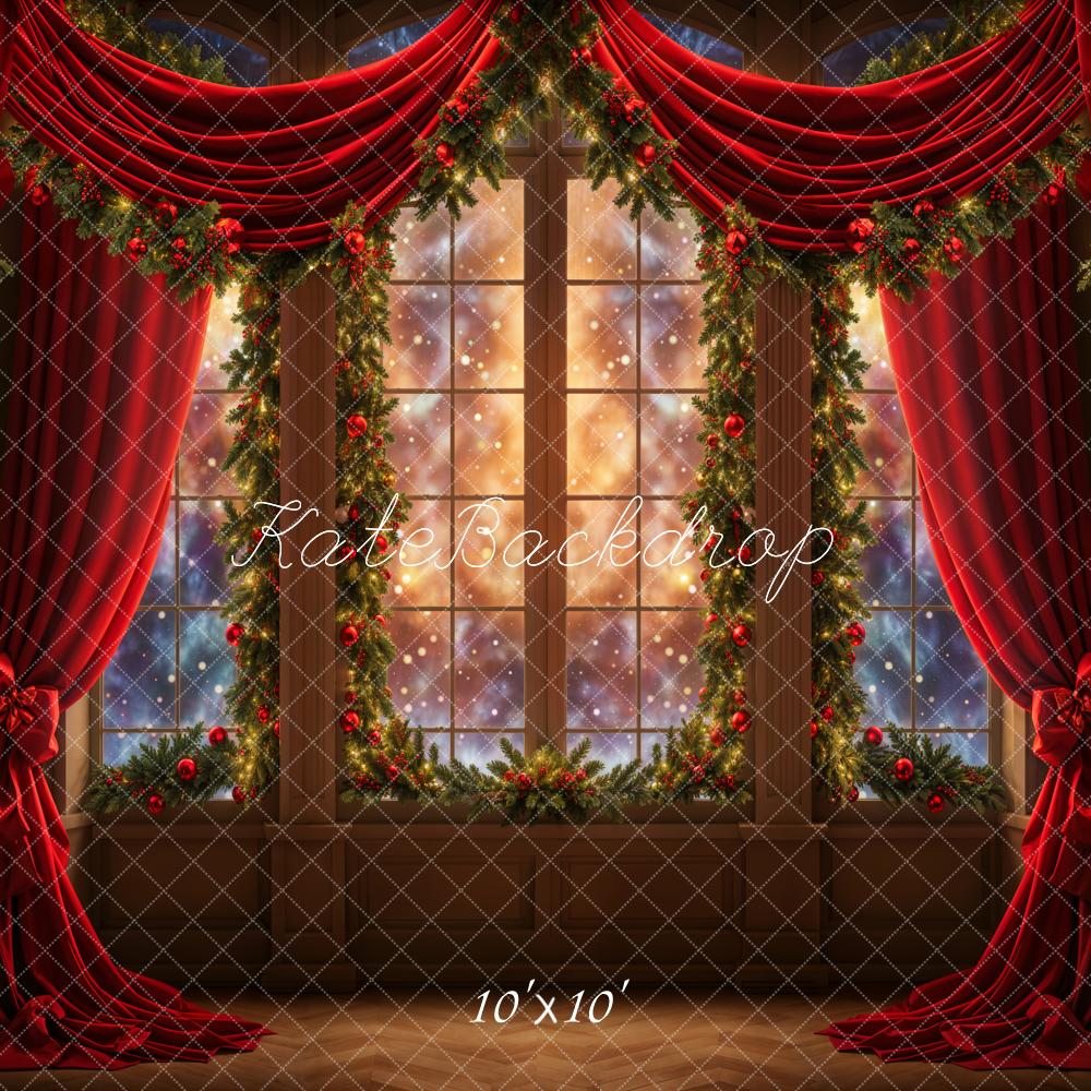 Kate Christmas Dreamy Red Curtain Window Backdrop Designed by Emetselch - Image 2