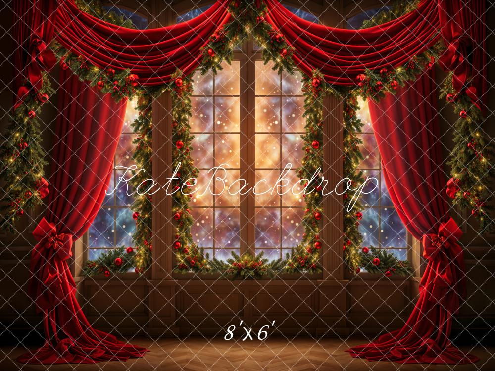 Kate Christmas Dreamy Red Curtain Window Backdrop Designed by Emetselch - Image 3
