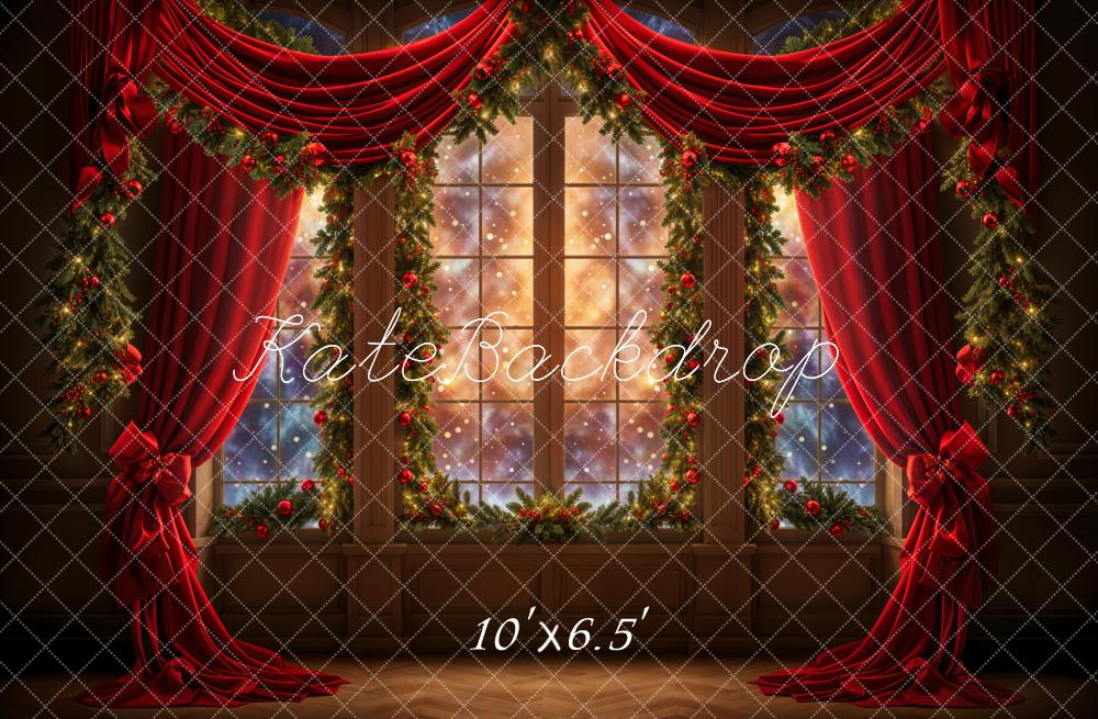 Kate Christmas Dreamy Red Curtain Window Backdrop Designed by Emetselch - Image 4