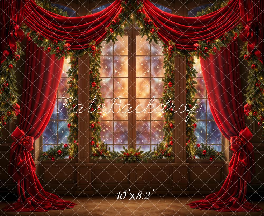 Kate Christmas Dreamy Red Curtain Window Backdrop Designed by Emetselch - Image 5
