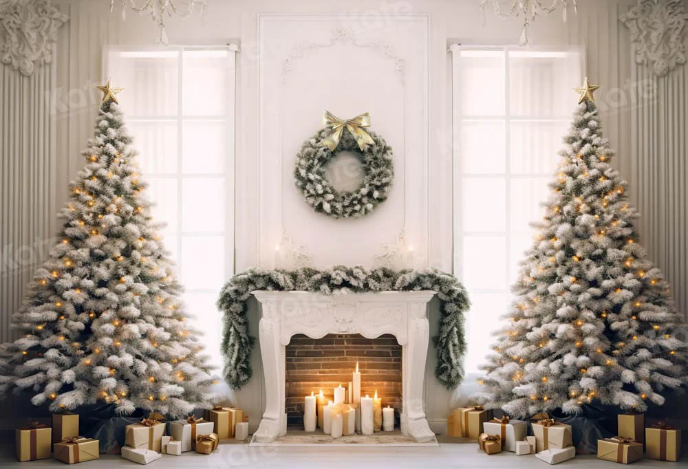Kate Christmas Elegant Fireplace Tree Window Backdrop Designed by Chain Photography - Image 2