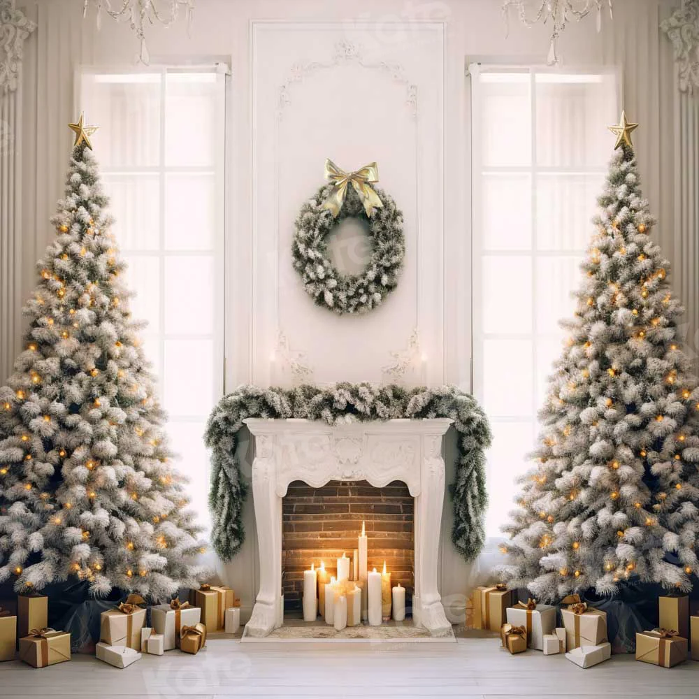 Kate Christmas Elegant Fireplace Tree Window Backdrop Designed by Chain Photography - Image 3