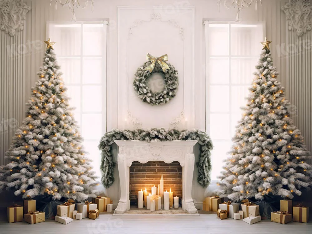 Kate Christmas Elegant Fireplace Tree Window Backdrop Designed by Chain Photography - Image 4