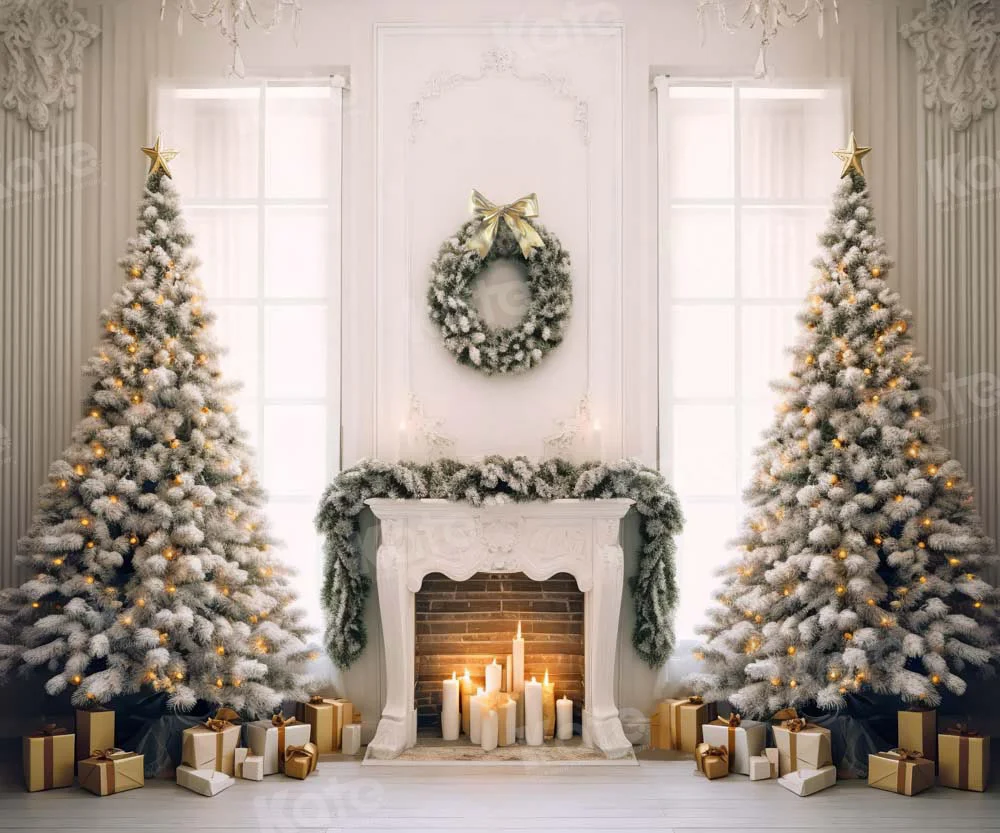 Kate Christmas Elegant Fireplace Tree Window Backdrop Designed by Chain Photography - Image 5