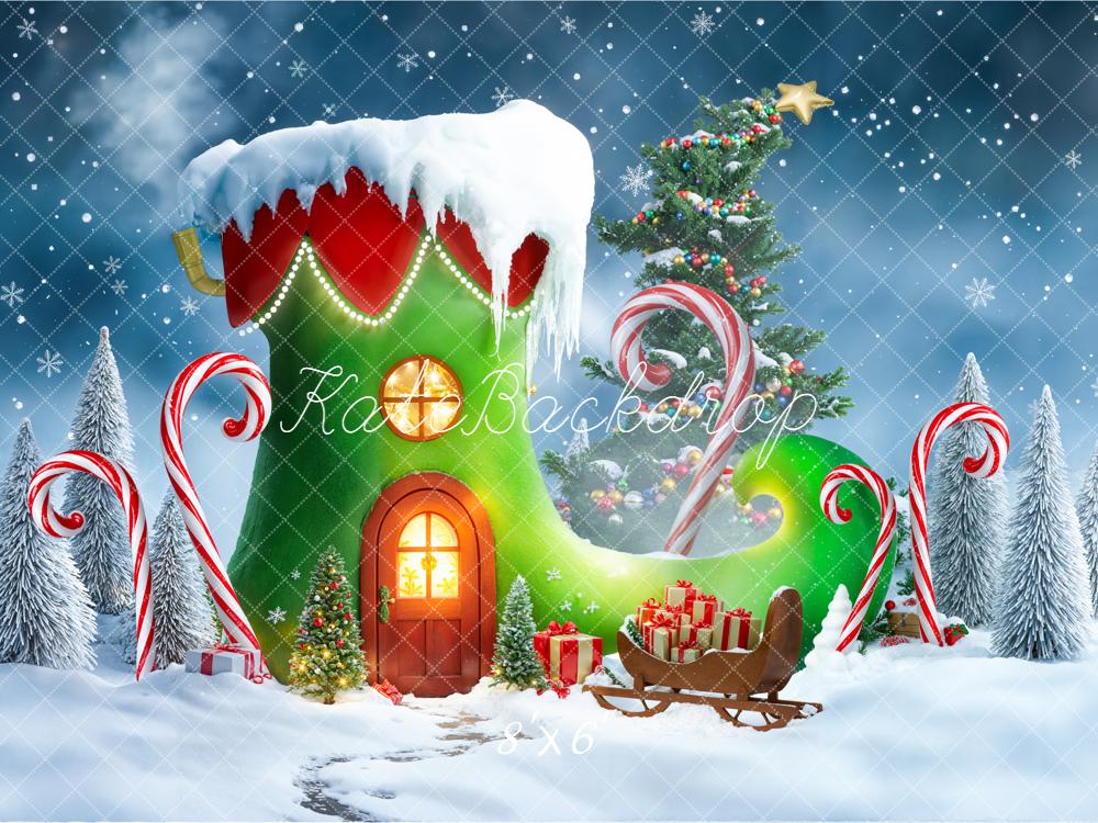 Kate Christmas Elf Shoe Tree Gifts Backdrop Designed by Emetselch - Image 3