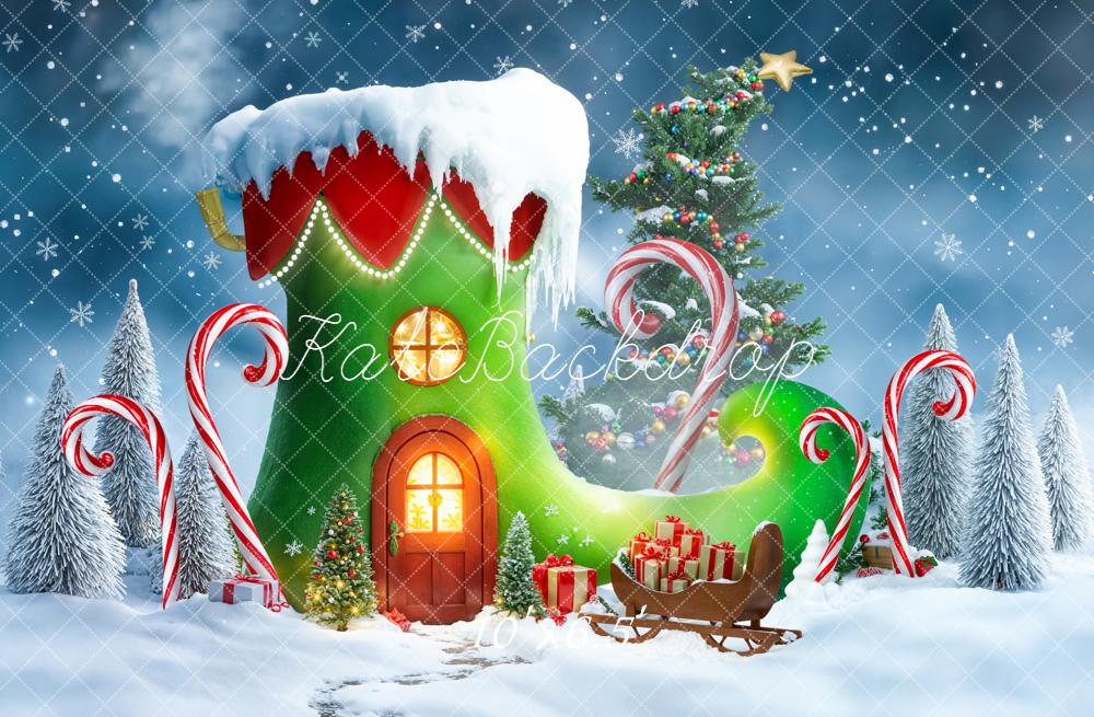 Kate Christmas Elf Shoe Tree Gifts Backdrop Designed by Emetselch - Image 4