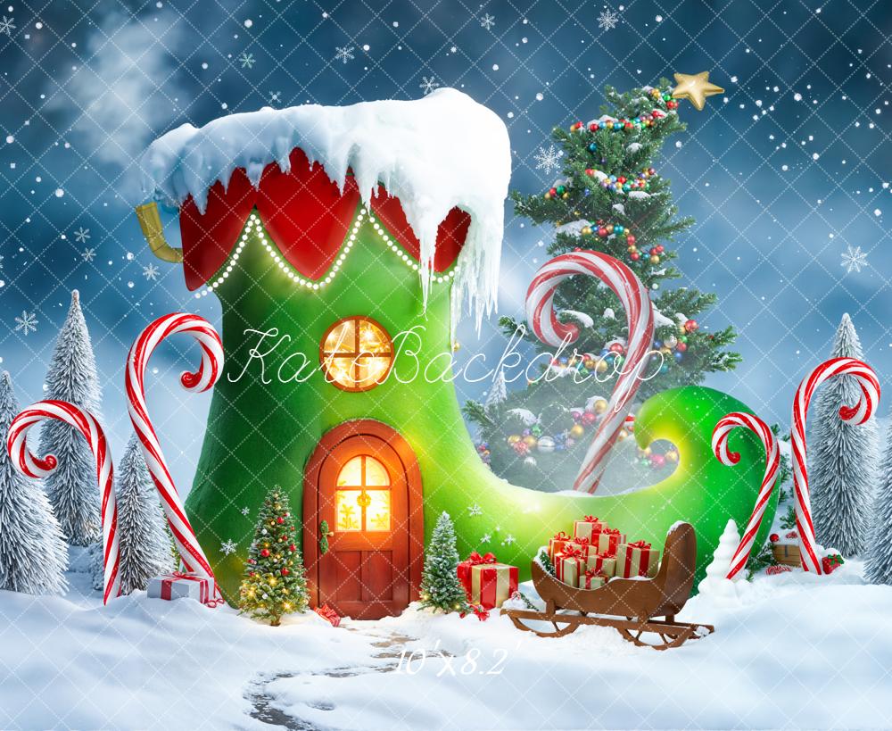 Kate Christmas Elf Shoe Tree Gifts Backdrop Designed by Emetselch - Image 6