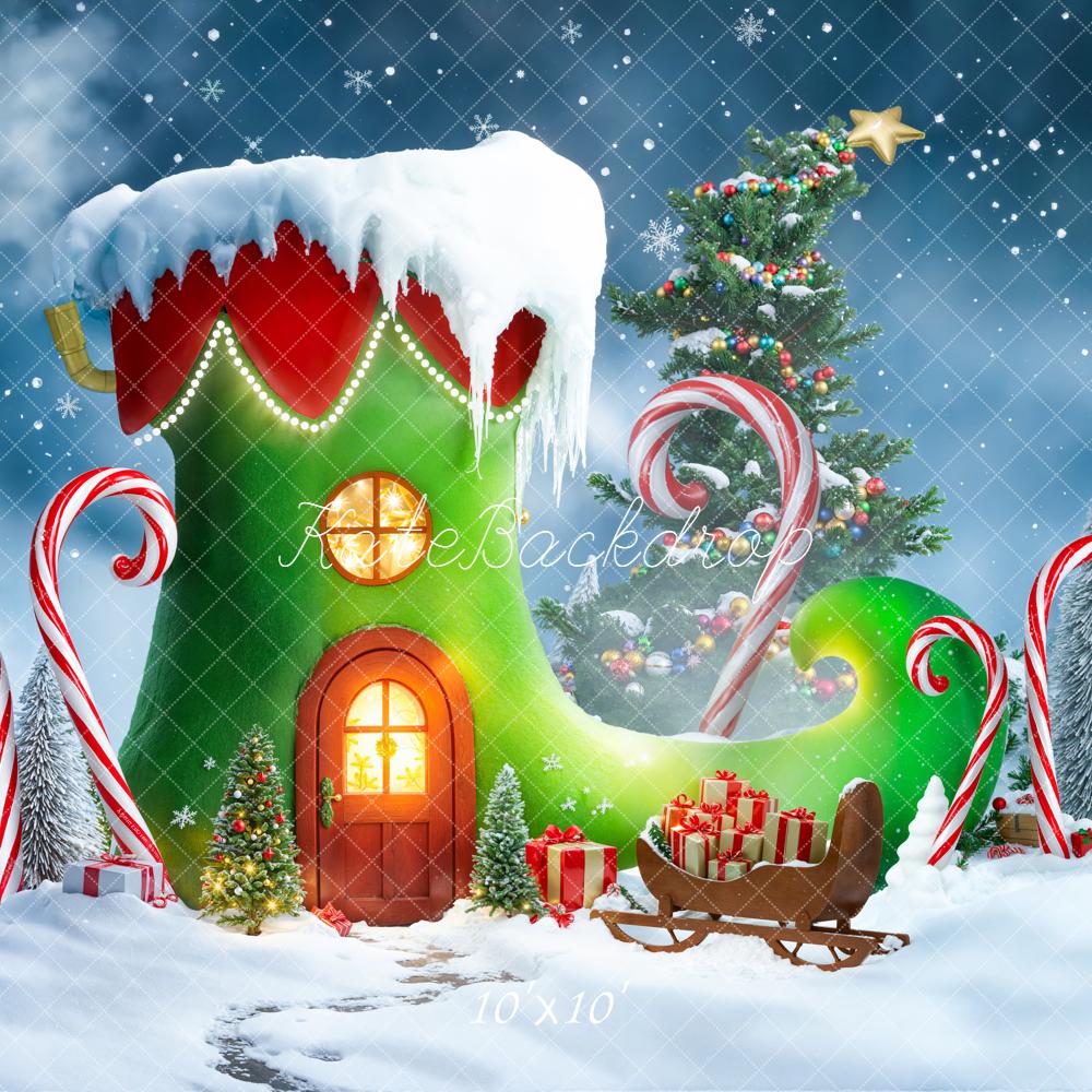 Kate Christmas Elf Shoe Tree Gifts Backdrop Designed by Emetselch - Image 7