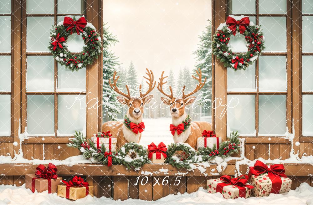 Kate Christmas Elk Wooden Door Snow Backdrop Designed by Emetselch - Image 4