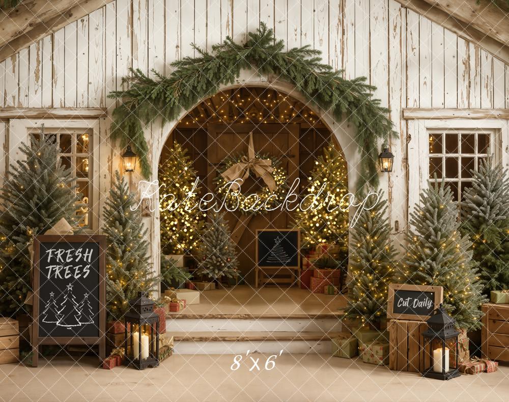 Kate Christmas Farmhouse Fresh Trees Fleece Backdrop Designed by Emetselch