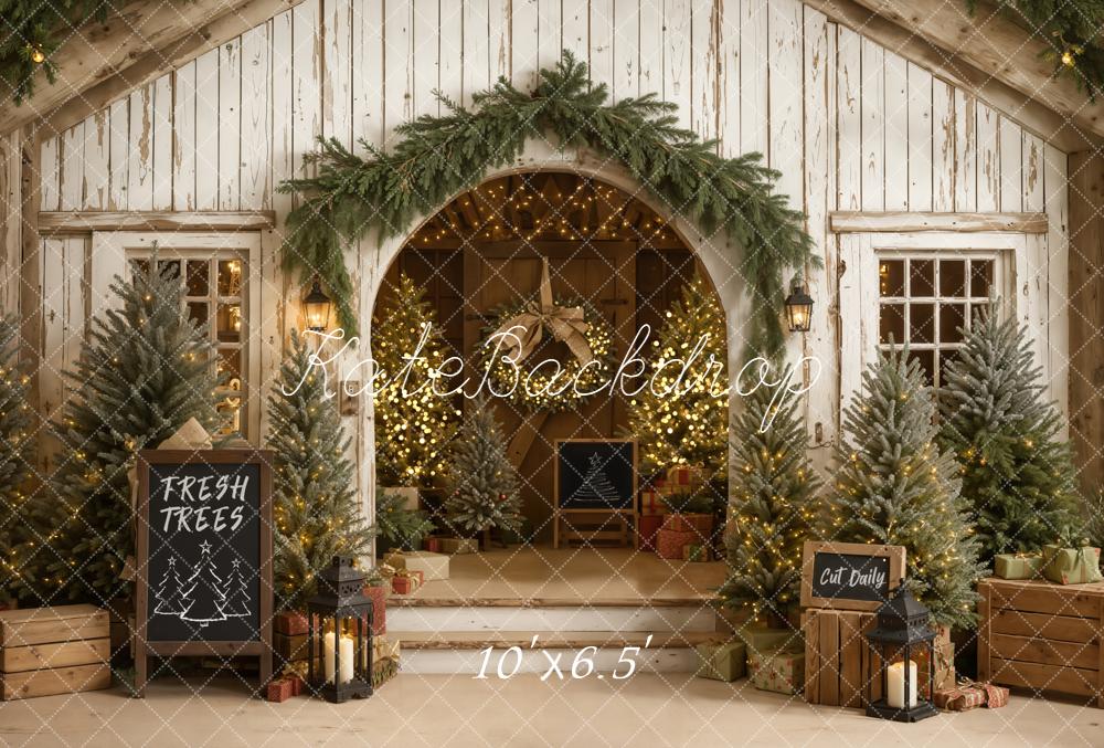Kate Christmas Farmhouse Fresh Trees Fleece Backdrop Designed by Emetselch - Image 2