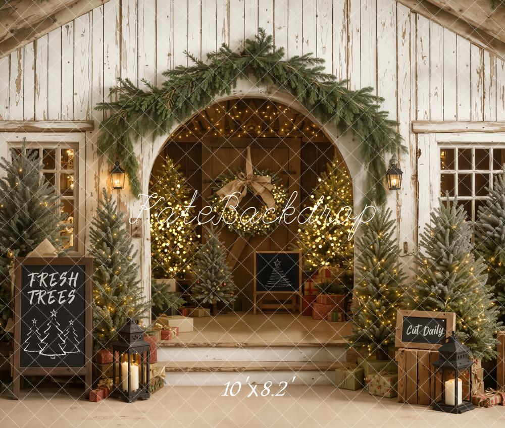 Kate Christmas Farmhouse Fresh Trees Fleece Backdrop Designed by Emetselch - Image 3