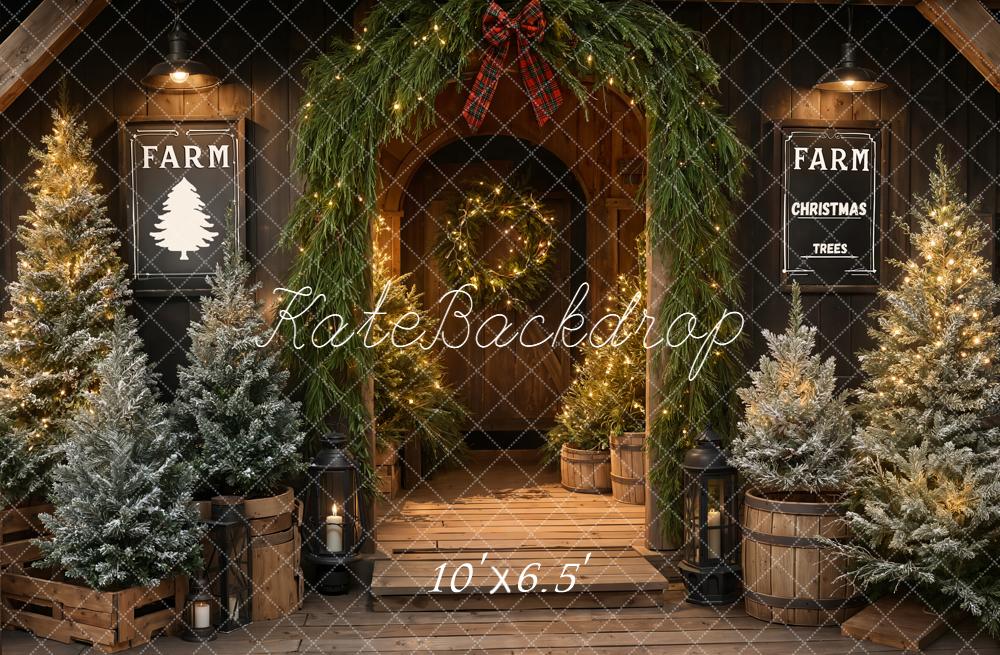 Kate Christmas Farmhouse Trees Entrance Fleece Backdrop Designed by Emetselch - Image 2