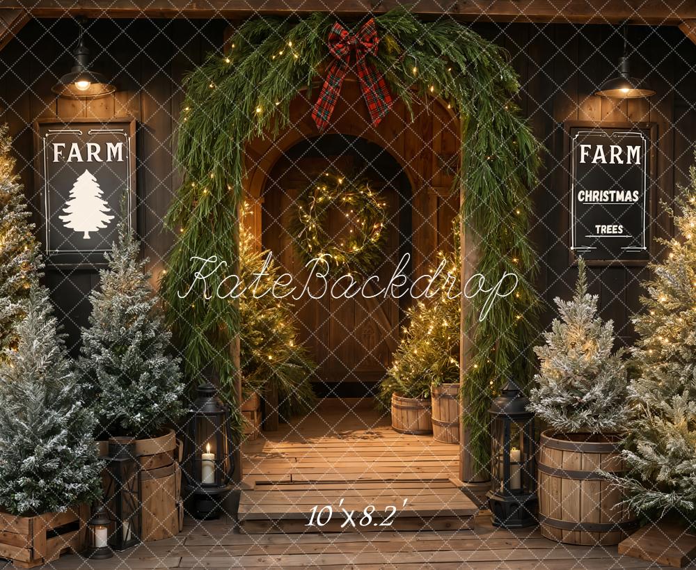 Kate Christmas Farmhouse Trees Entrance Fleece Backdrop Designed by Emetselch - Image 3