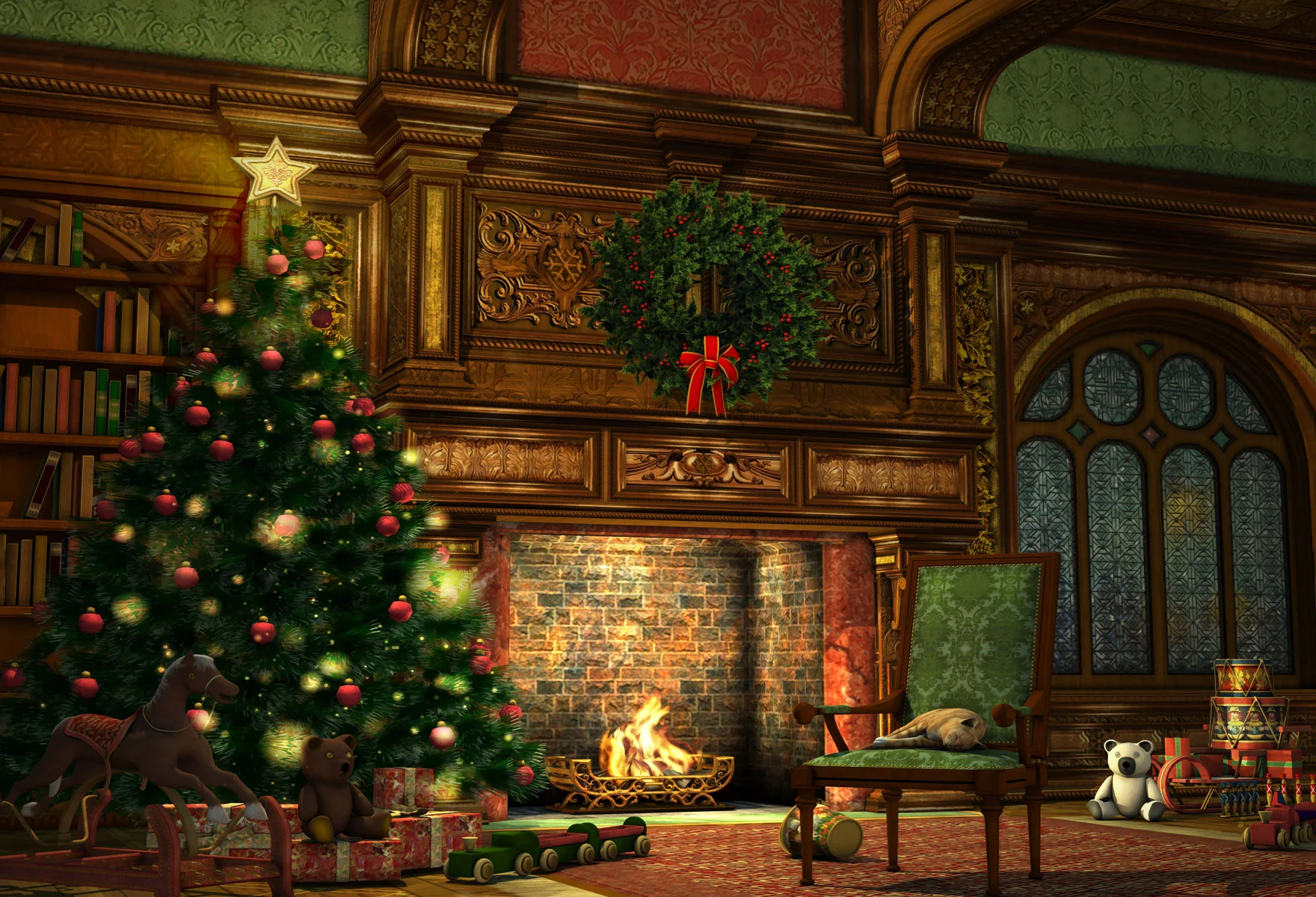 Kate Christmas Fireplace Backdrop for Photography - Image 2