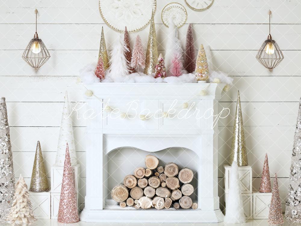 Kate Christmas Fireplace Pink&Gold Boho Backdrop Designed by Mandy Ringe Photography - Image 3
