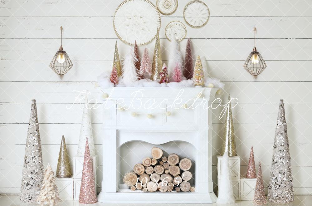 Kate Christmas Fireplace Pink&Gold Boho Backdrop Designed by Mandy Ringe Photography - Image 4