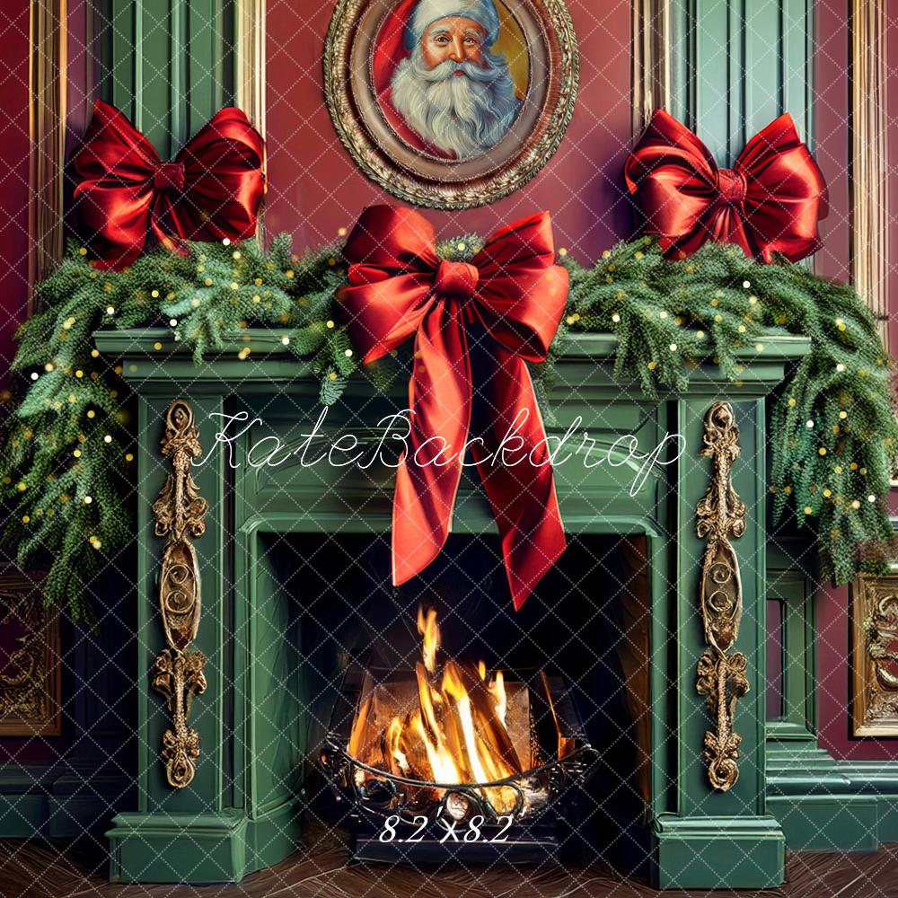 Kate Christmas Green Fireplace Bow Backdrop Designed by Mandy Ringe Photography - Image 6
