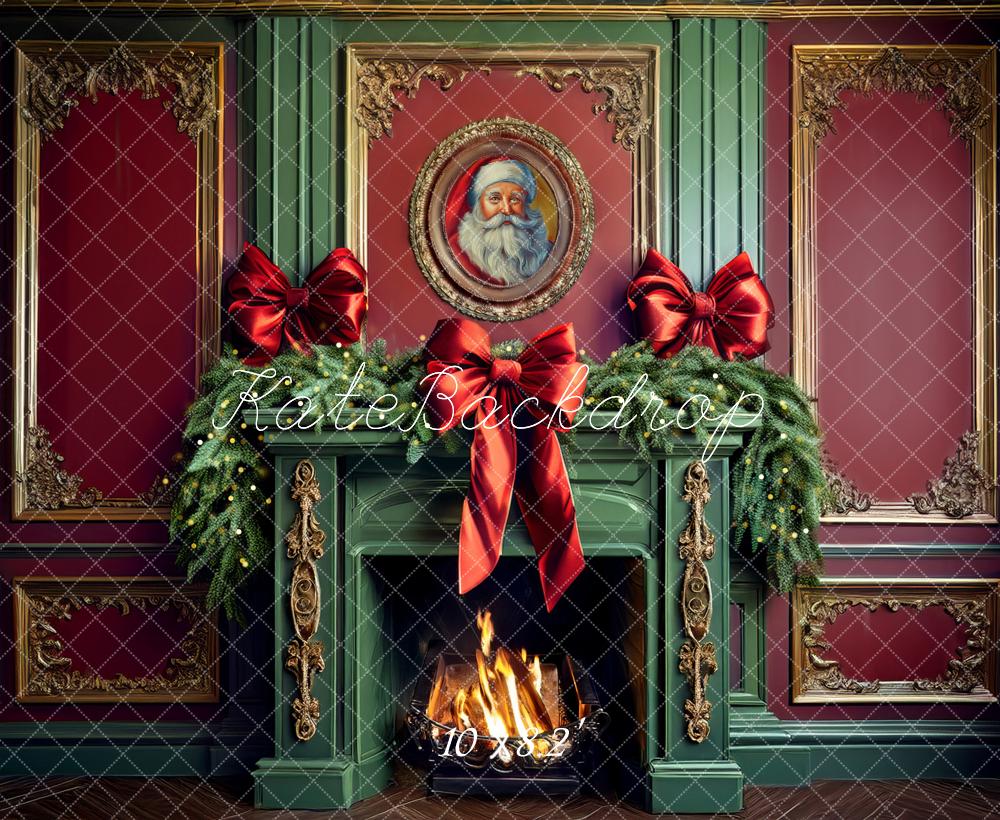 Kate Christmas Green Fireplace Bow Backdrop Designed by Mandy Ringe Photography - Image 7