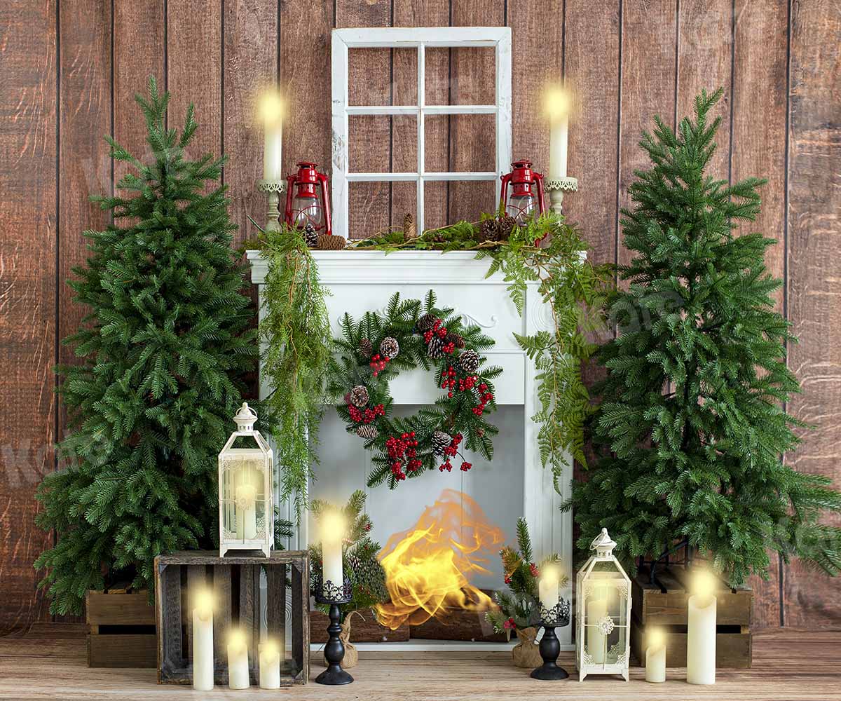 Kate Christmas Fireplace Candlelight Wooden Backdrop Designed by Emetselch - Image 2