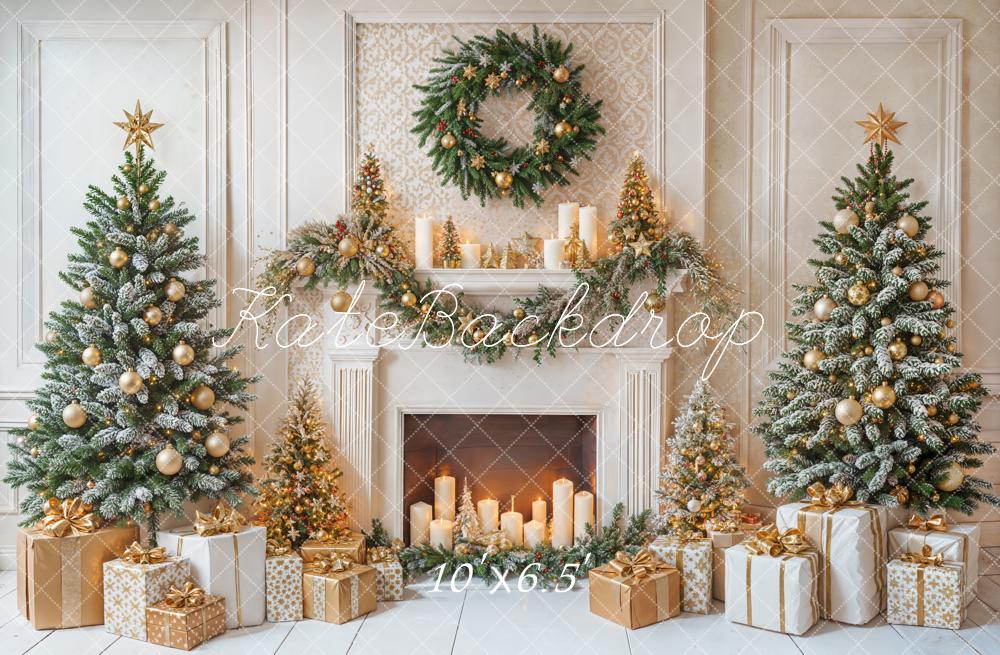 Kate Christmas Fireplace Candles Presents Fleece Backdrop Designed by Emetselch - Image 2