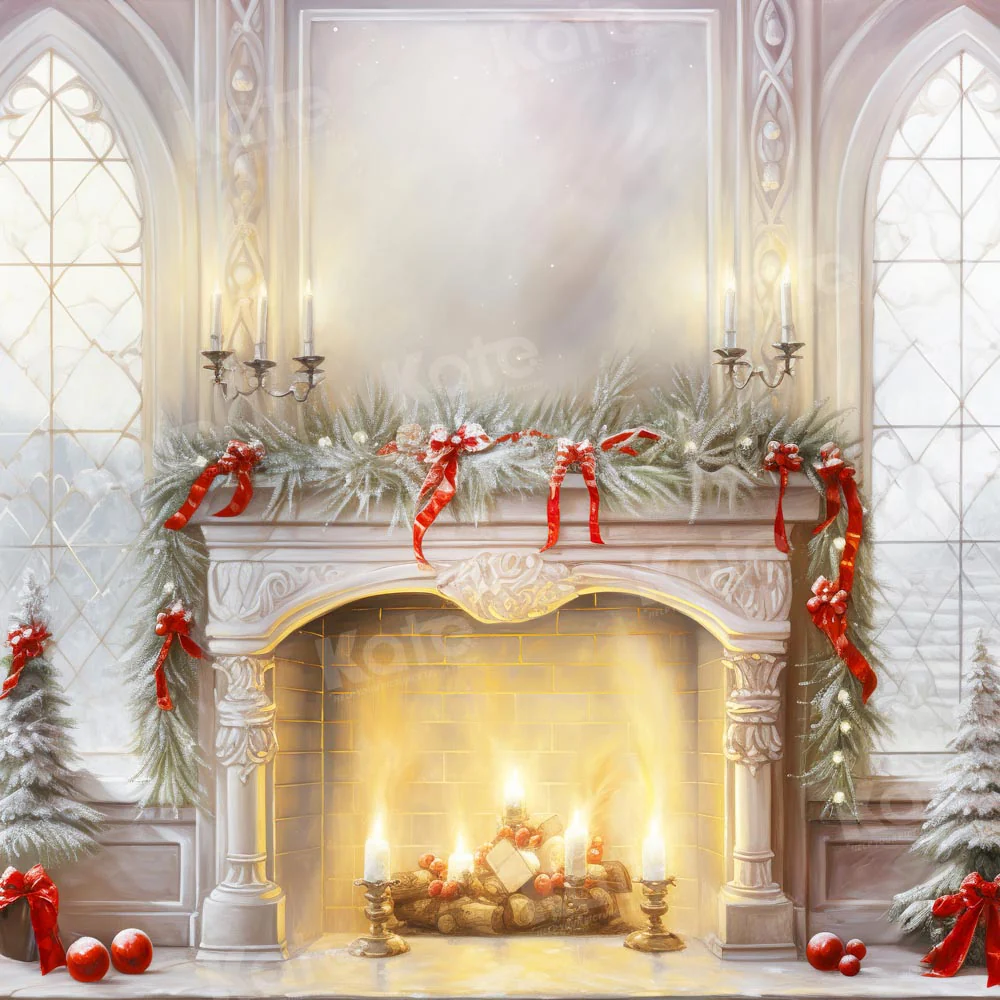 Kate Christmas Fireplace Candlestick Window Backdrop for Photography - Image 2