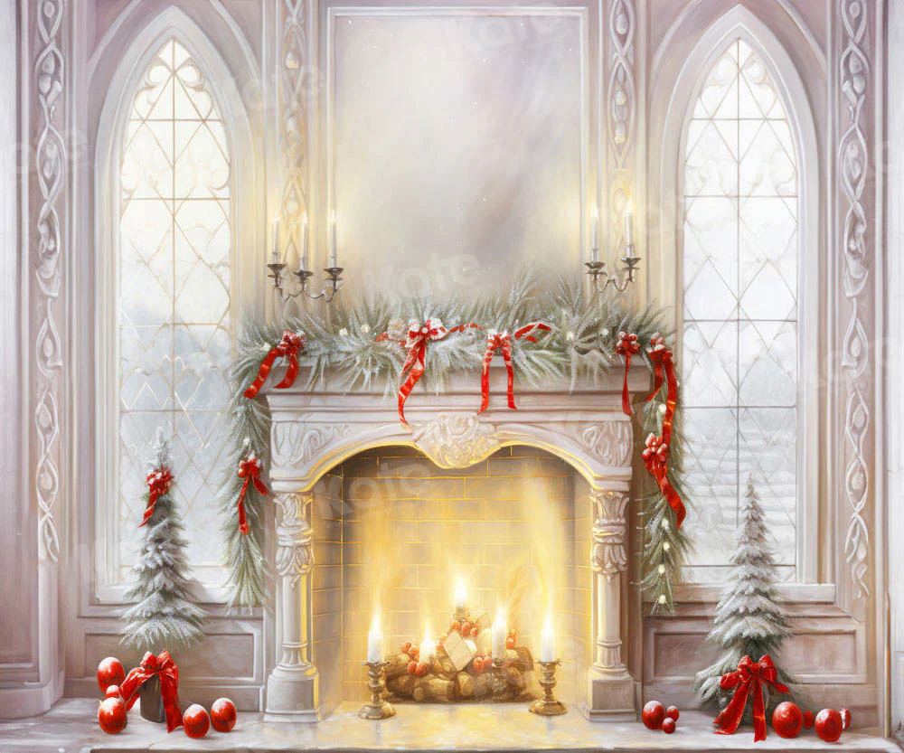 Kate Christmas Fireplace Candlestick Window Backdrop for Photography - Image 4