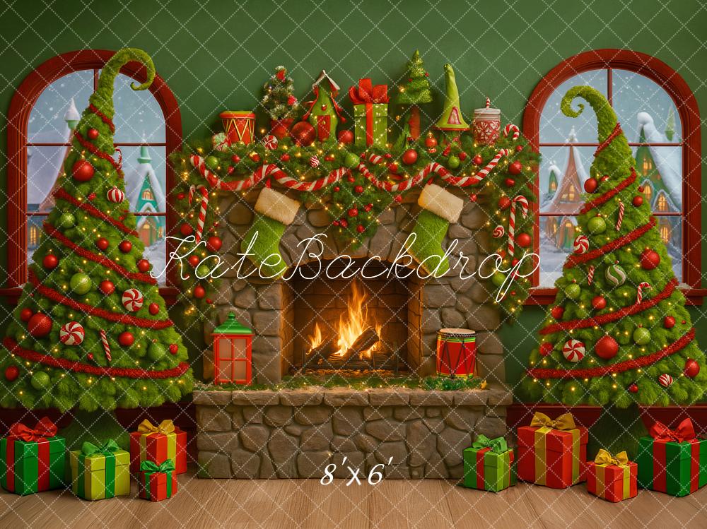 Kate Christmas Fireplace Curved Trees Presents Backdrop Designed by Ashley Paul - Image 3