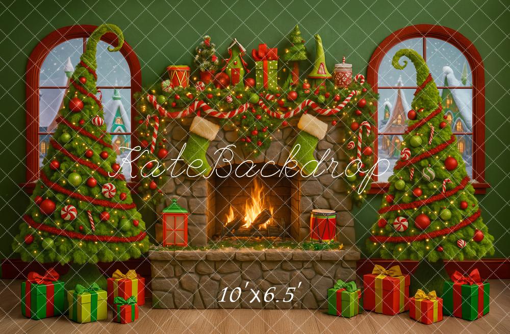 Kate Christmas Fireplace Curved Trees Presents Backdrop Designed by Ashley Paul - Image 4