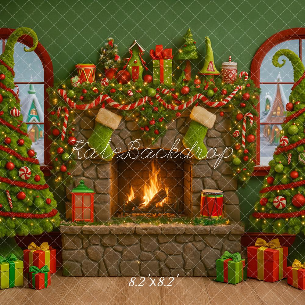 Kate Christmas Fireplace Curved Trees Presents Backdrop Designed by Ashley Paul - Image 5