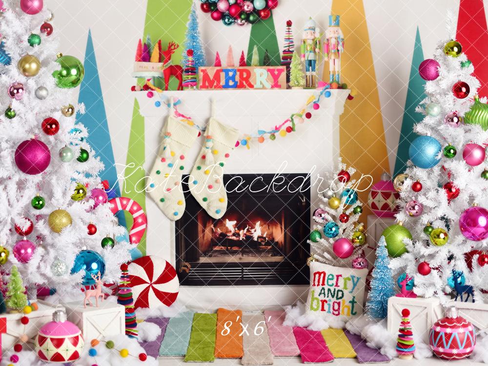 Kate Christmas Fireplace Bright Decorations Backdrop Designed by Mandy Ringe Photography - Image 4