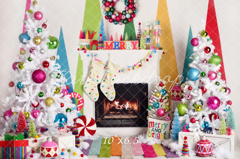 Kate Christmas Fireplace Bright Decorations Backdrop Designed by Mandy Ringe Photography - Image 5