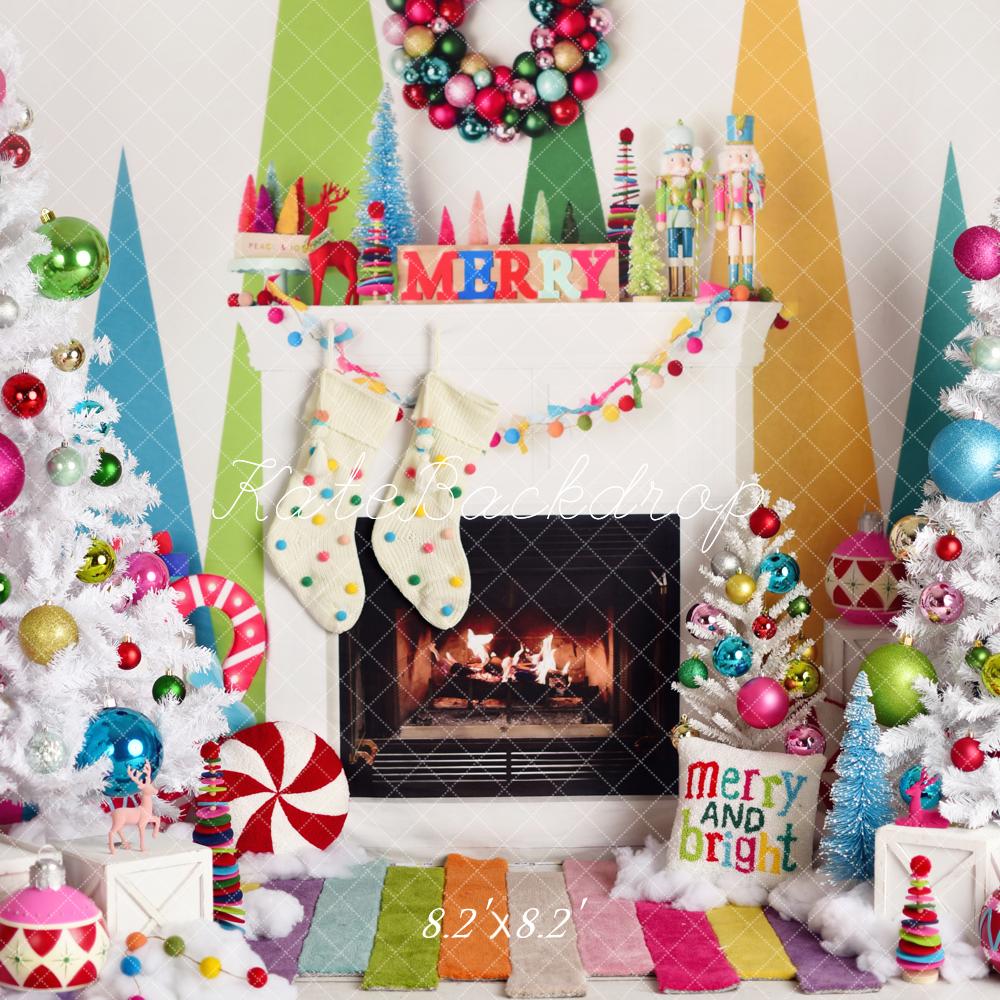 Kate Christmas Fireplace Bright Decorations Backdrop Designed by Mandy Ringe Photography - Image 6
