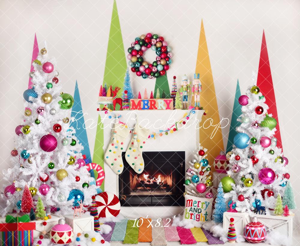 Kate Christmas Fireplace Bright Decorations Backdrop Designed by Mandy Ringe Photography - Image 7