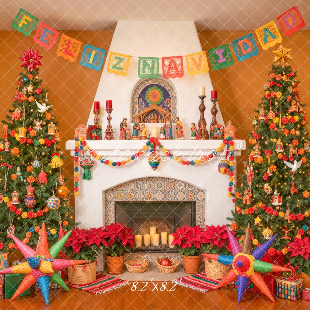 Kate Christmas Fireplace Festive Trees Piñatas Backdrop Designed by Emetselch - Image 5