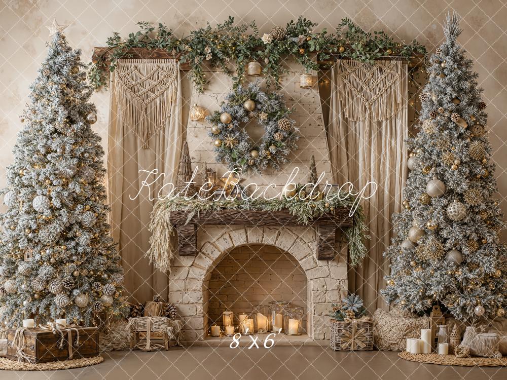 Kate Christmas Fireplace Frosted Trees Macrame Backdrop Designed by Emetselch - Image 3