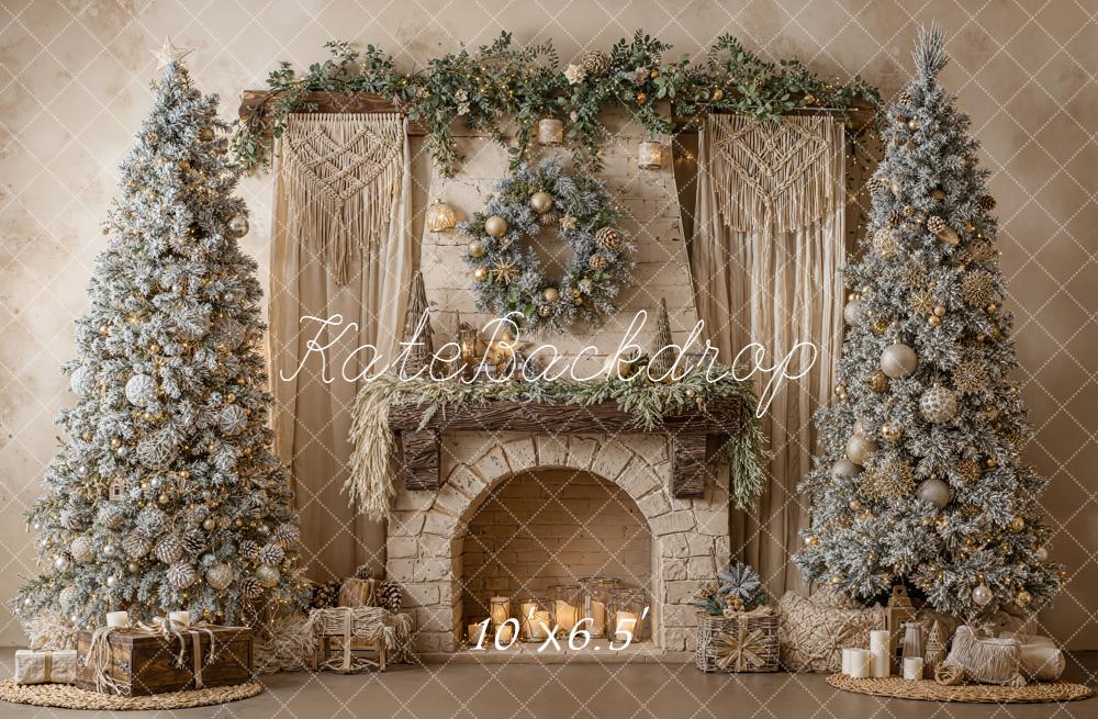 Kate Christmas Fireplace Frosted Trees Macrame Backdrop Designed by Emetselch - Image 4