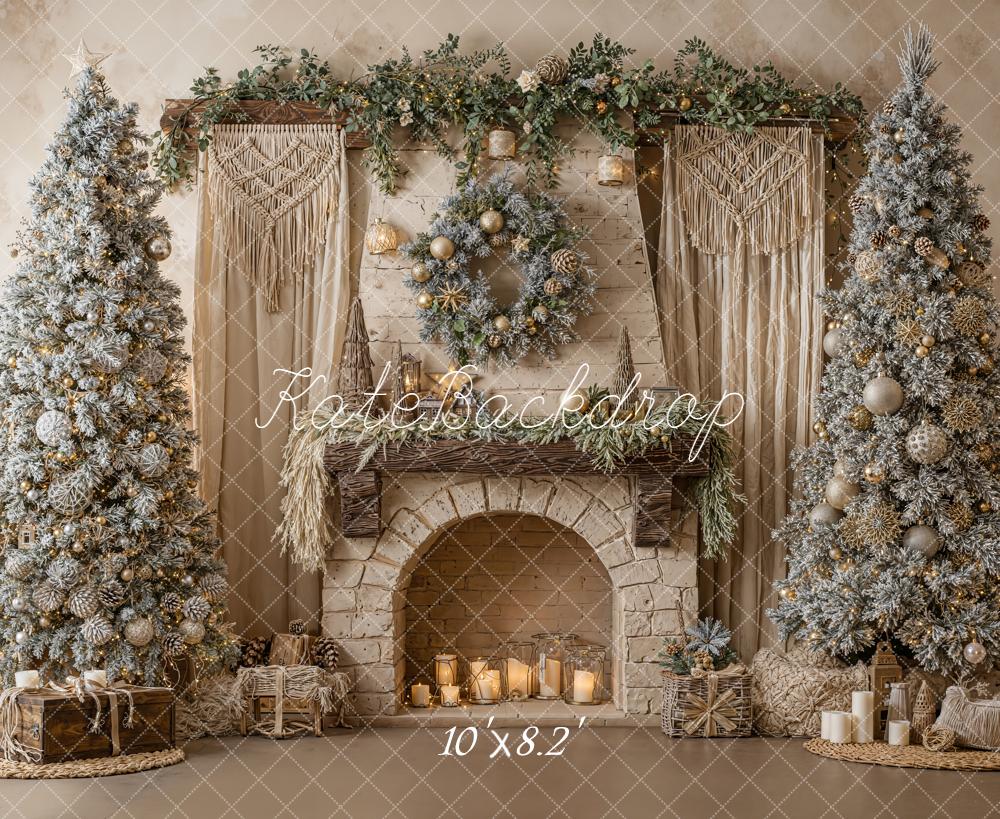 Kate Christmas Fireplace Frosted Trees Macrame Backdrop Designed by Emetselch - Image 6