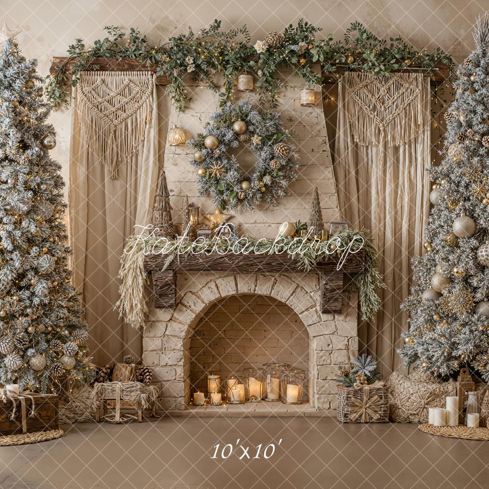 Kate Christmas Fireplace Frosted Trees Macrame Backdrop Designed by Emetselch - Image 7