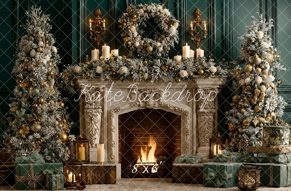 Kate Christmas Fireplace Garland Candlelight Backdrop Designed by Emetselch - Image 3