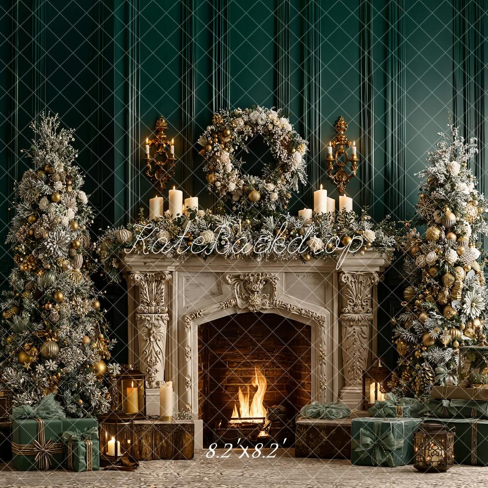 Kate Christmas Fireplace Garland Candlelight Backdrop Designed by Emetselch - Image 5