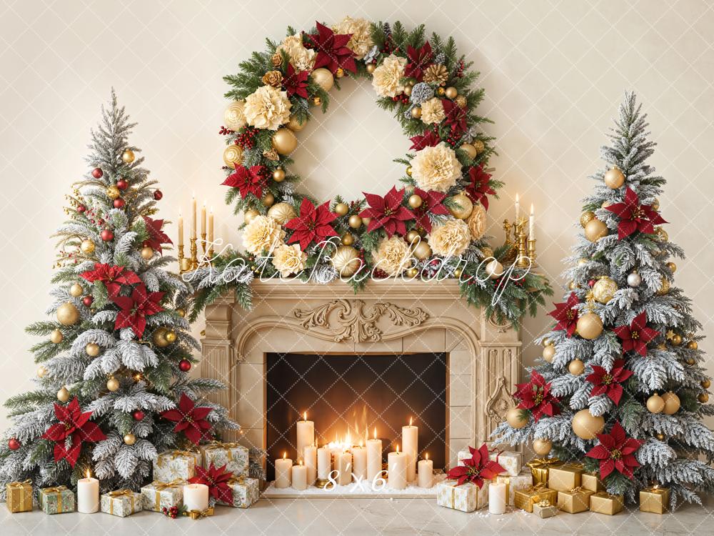 Kate Christmas Fireplace Garland Candle Trees Backdrop Designed by Emetselch - Image 3