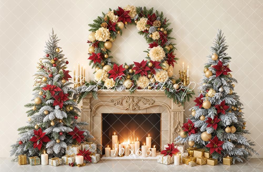 Kate Christmas Fireplace Garland Candle Trees Backdrop Designed by Emetselch - Image 4