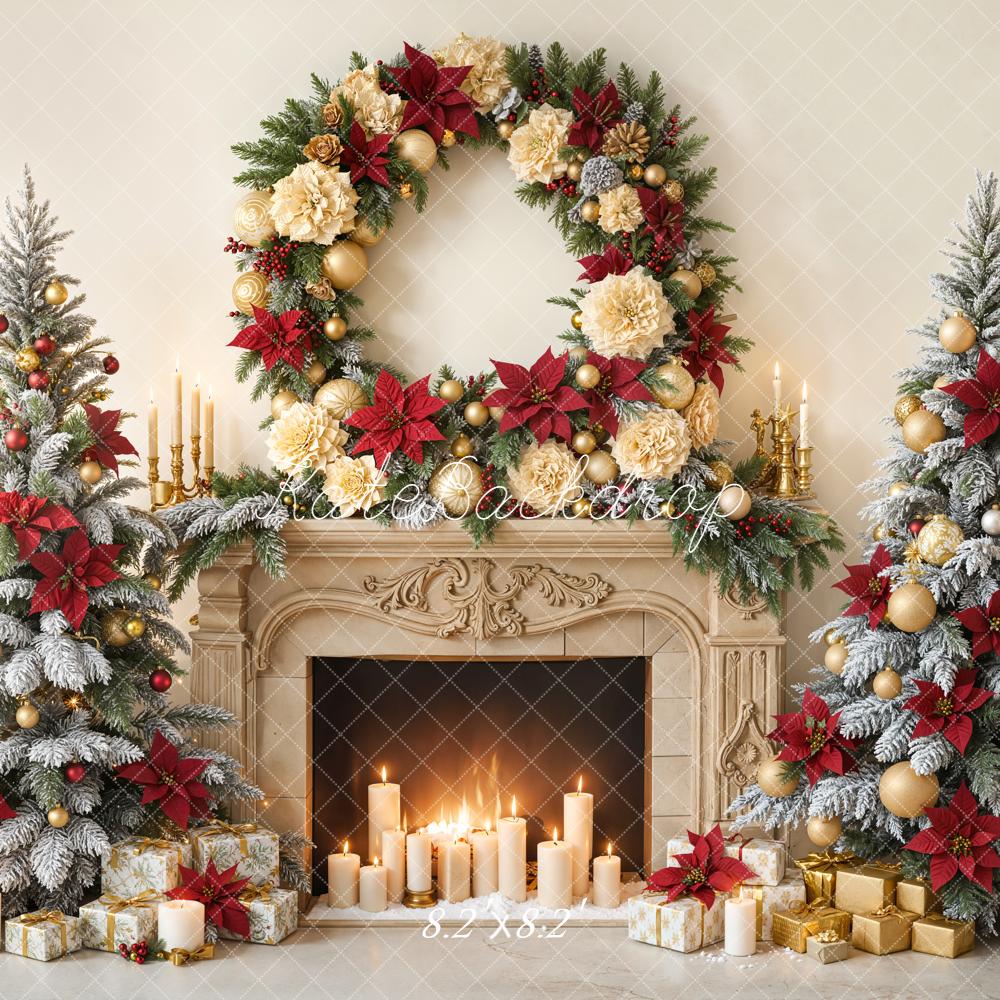 Kate Christmas Fireplace Garland Candle Trees Backdrop Designed by Emetselch - Image 5