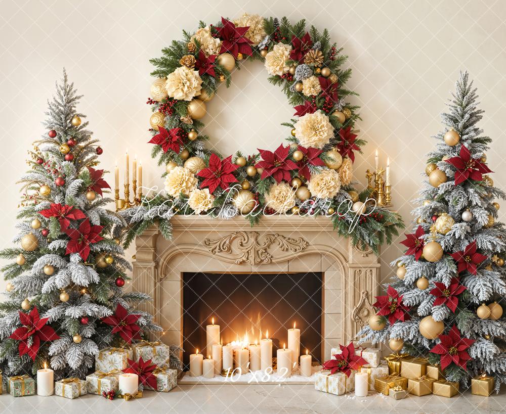 Kate Christmas Fireplace Garland Candle Trees Backdrop Designed by Emetselch - Image 6