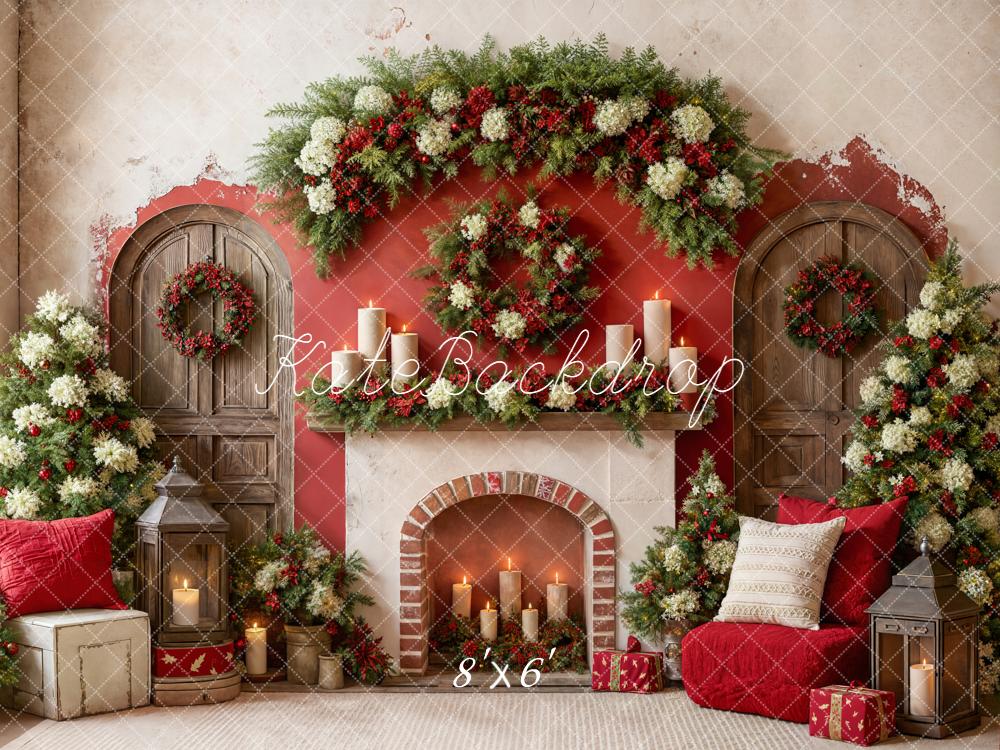 Kate Christmas Fireplace Garland Candles Backdrop Designed by Emetselch - Image 3