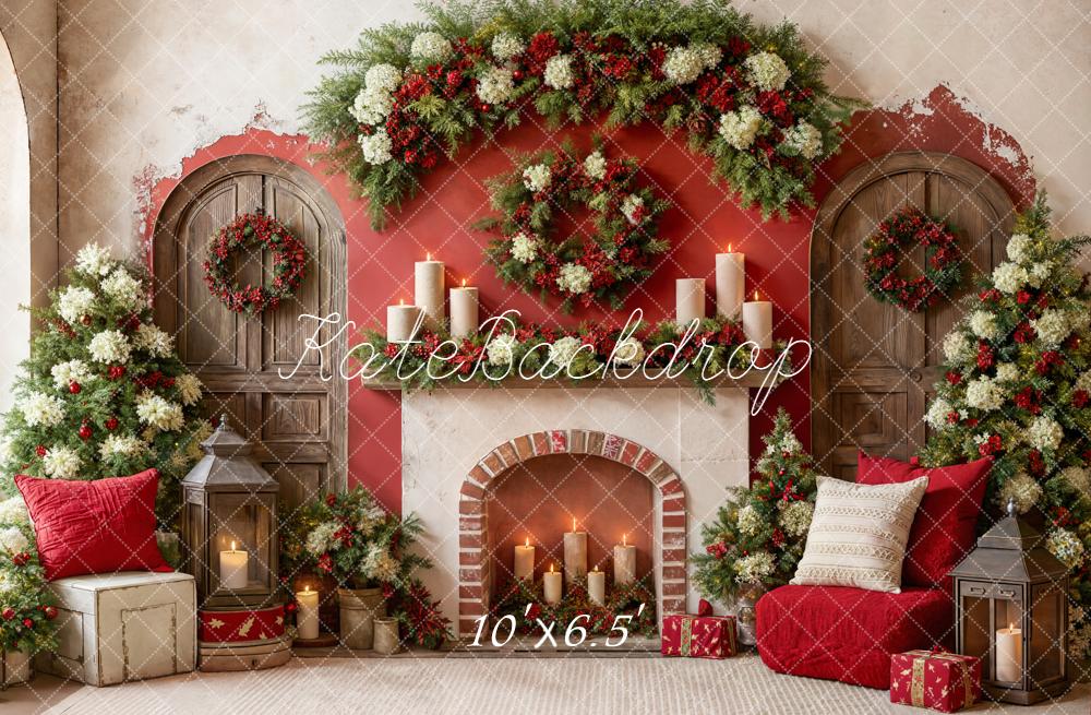 Kate Christmas Fireplace Garland Candles Backdrop Designed by Emetselch - Image 4